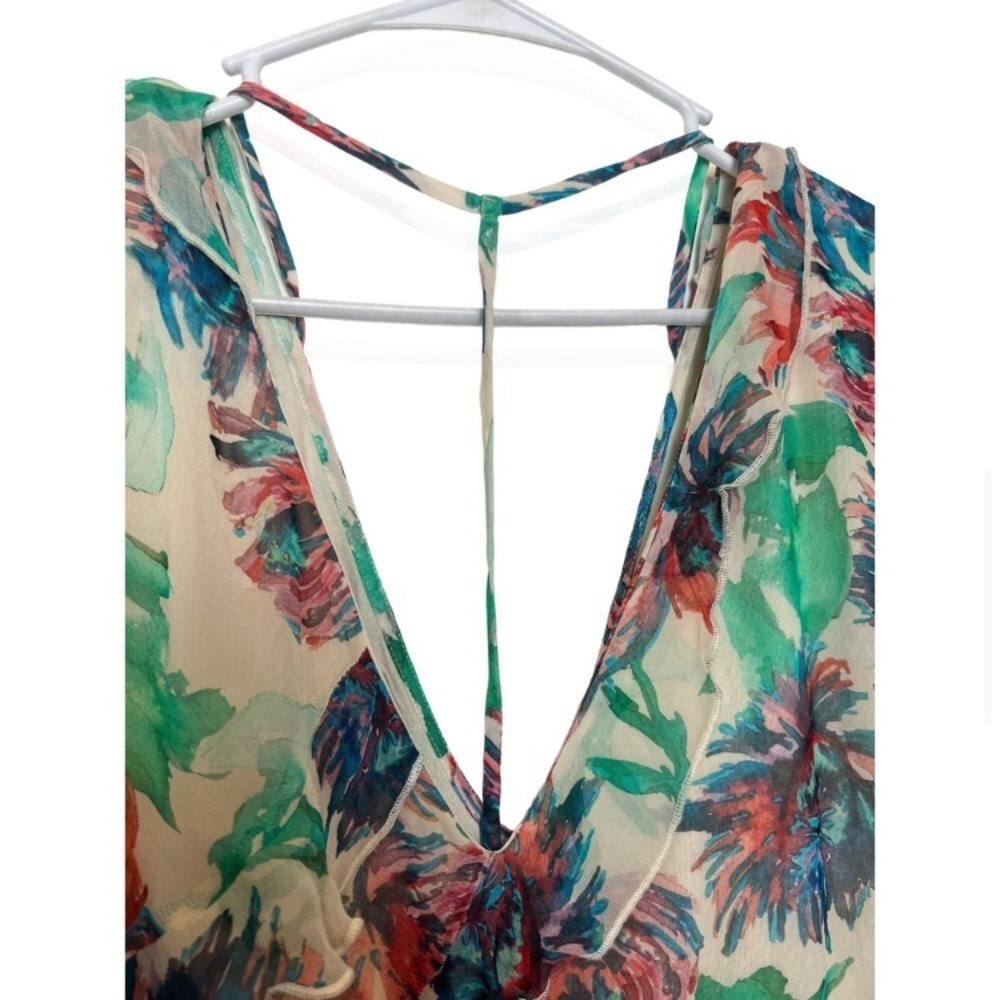 ANTHROPOLOGIE • Watercolor Floral Ruffle Strappy Back Mini Dress - Picture 9 of 16
